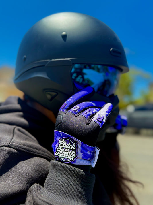 OG Crest Splatter Motorcycle Gloves (Purple)