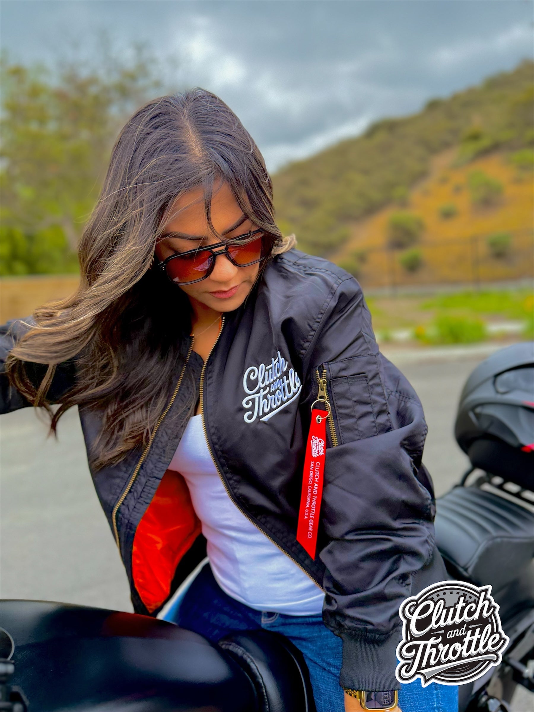 Classic Script MA-1 Bomber Jacket in black for riding motorcycles in style