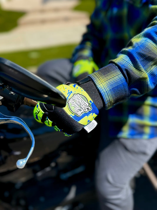 OG Crest Splatter Motorcycle Gloves (Yellow)
