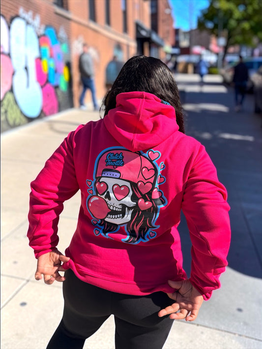 Girly Pop Bonehead Pullover Hoodie (Hot Pink)