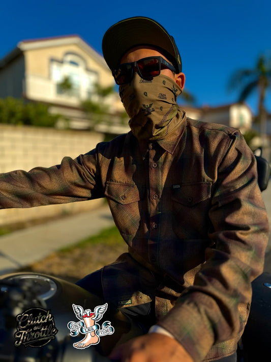 One Leg Films Paisley Neck Gaiter (Camel/OD Green)