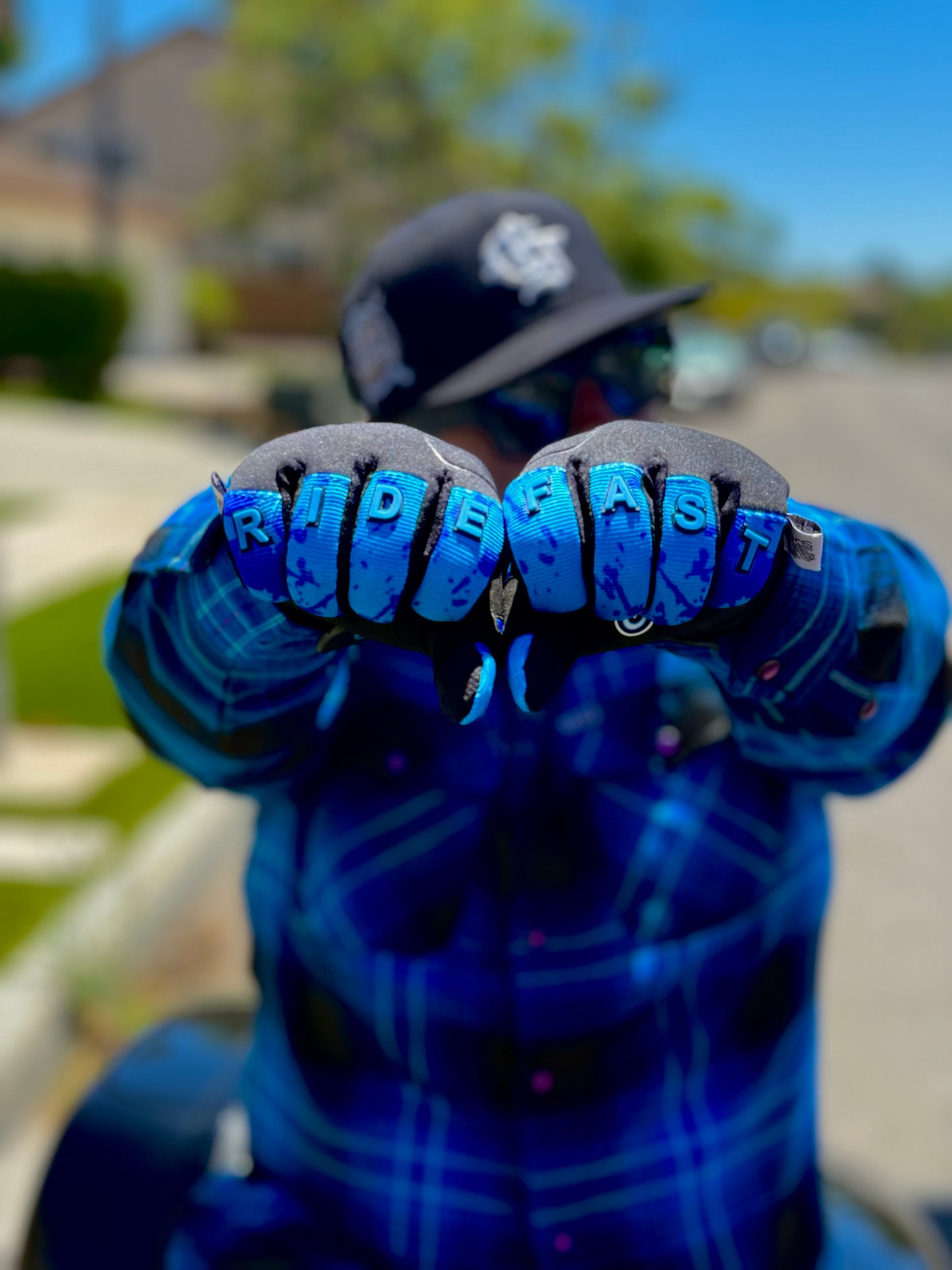 OG Crest Splatter Motorcycle Gloves (Blue)