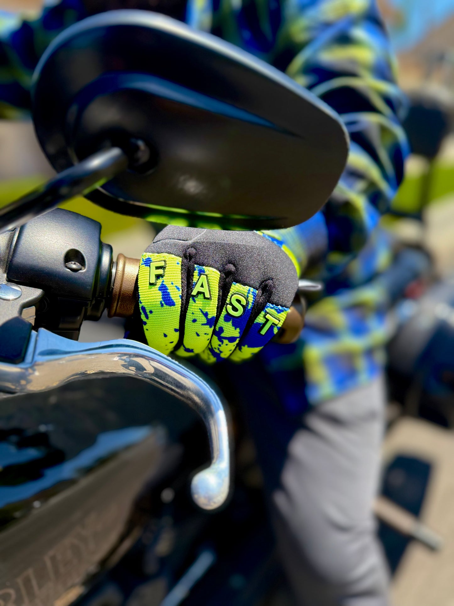 OG Crest Splatter Motorcycle Gloves (Yellow)