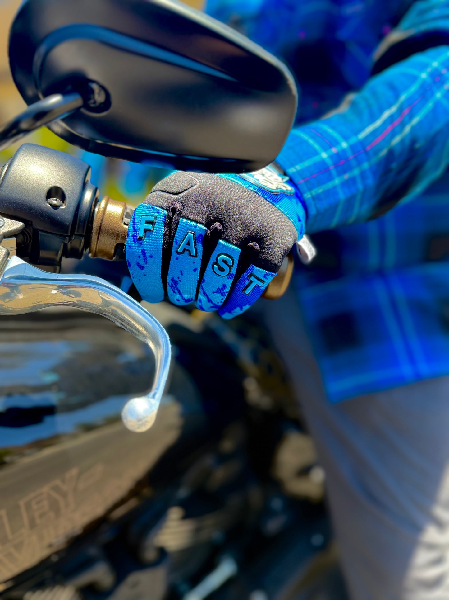 OG Crest Splatter Motorcycle Gloves (Blue)