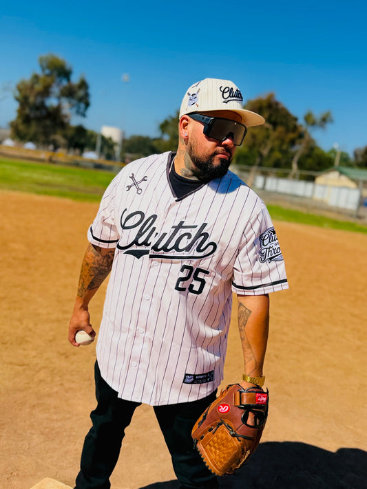The OG Slugger Pinstriped Baseball Jersey (Off-White/Black)