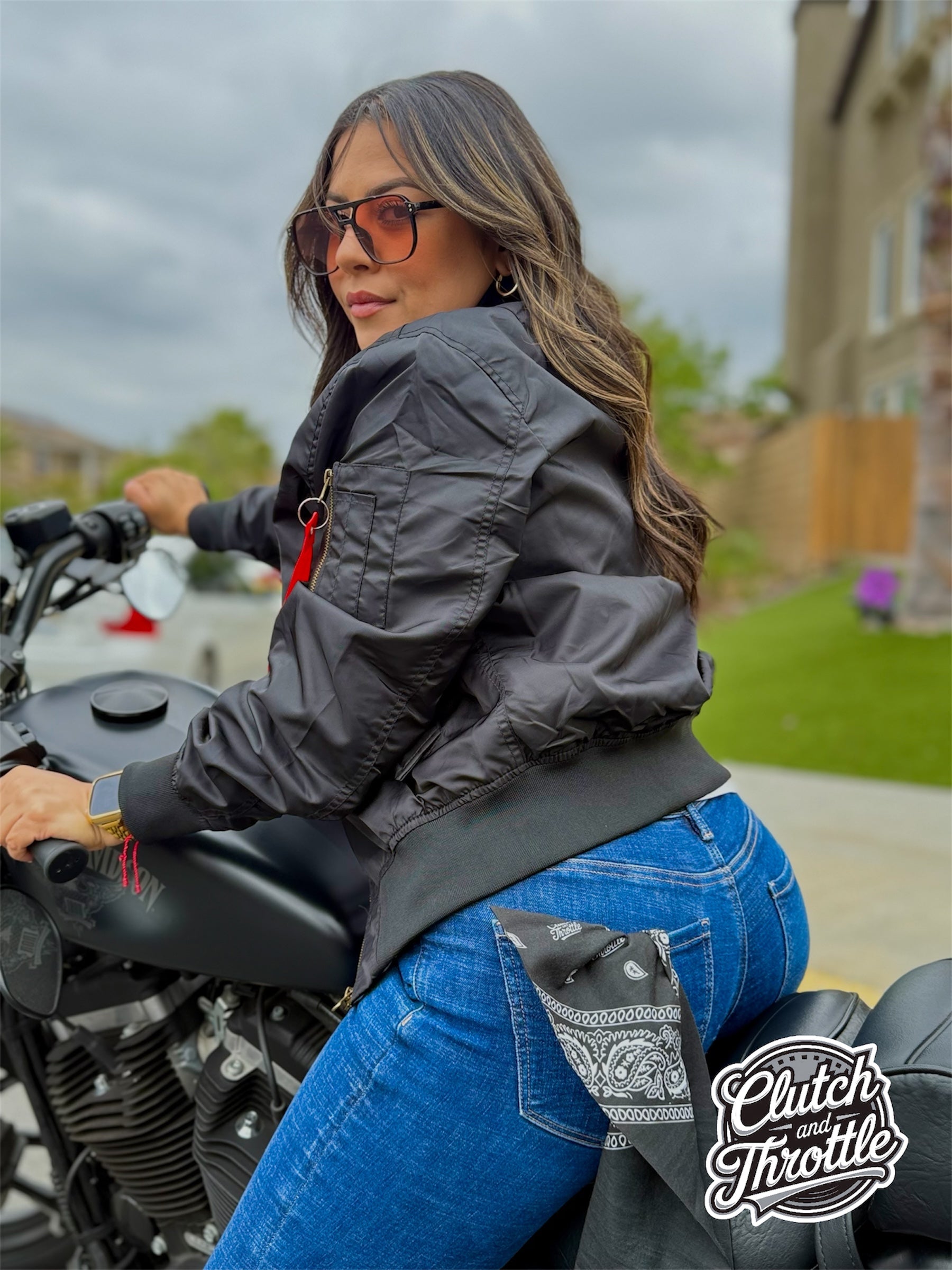 Classic Script MA-1 Bomber Jacket in black for riding motorcycles in style