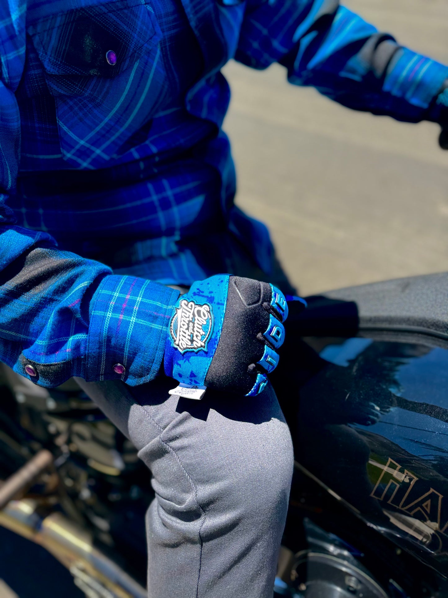 OG Crest Splatter Motorcycle Gloves (Blue)