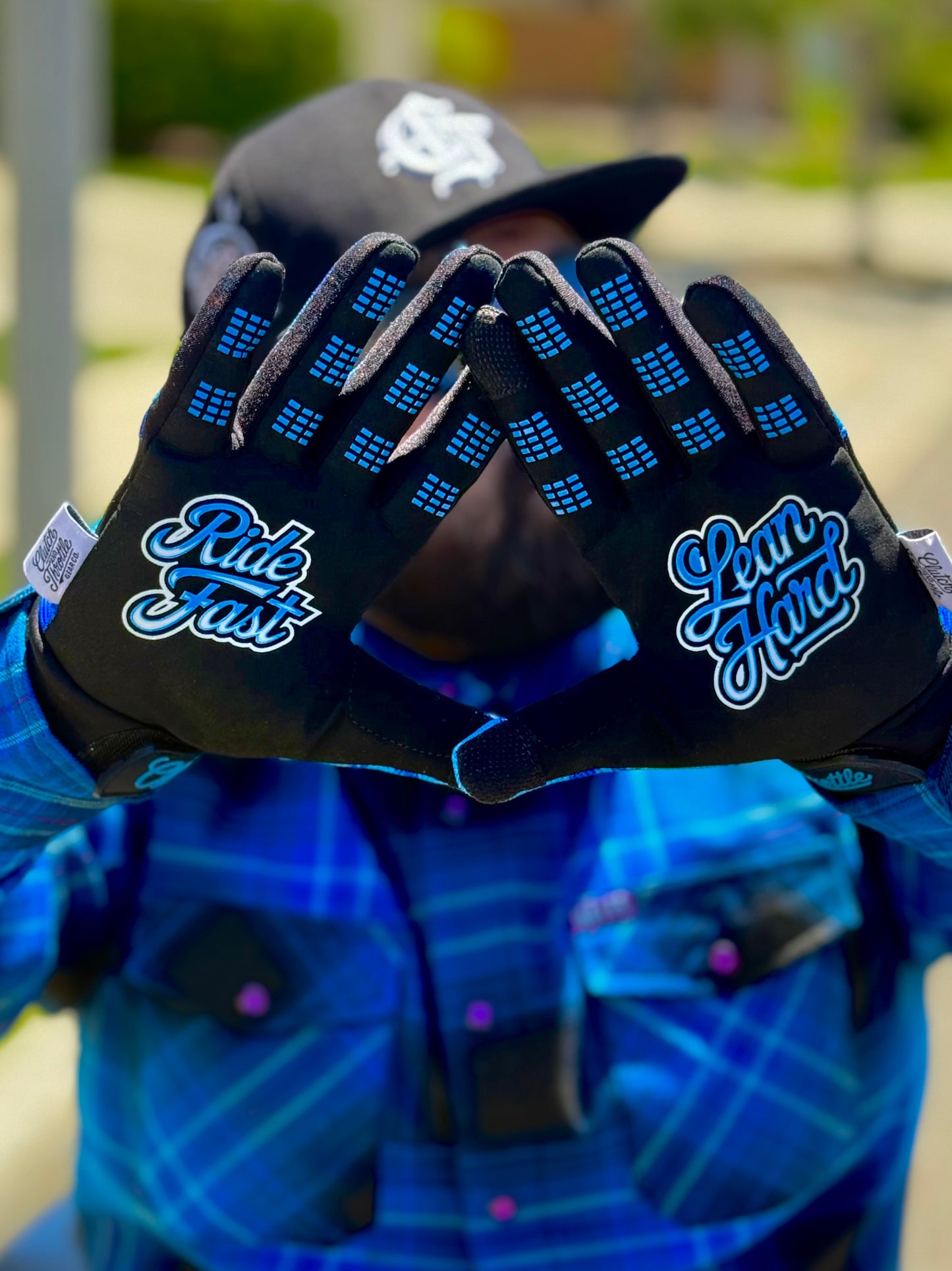 OG Crest Splatter Motorcycle Gloves (Blue)