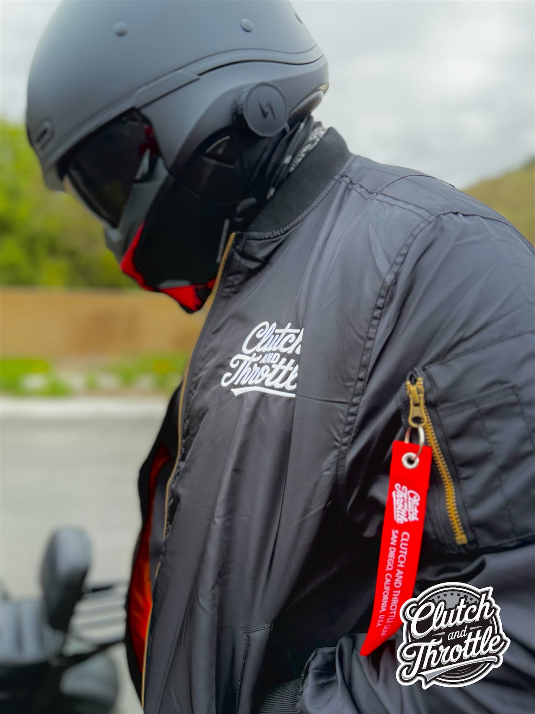 Classic Script MA-1 Bomber Jacket in black for riding motorcycles in style