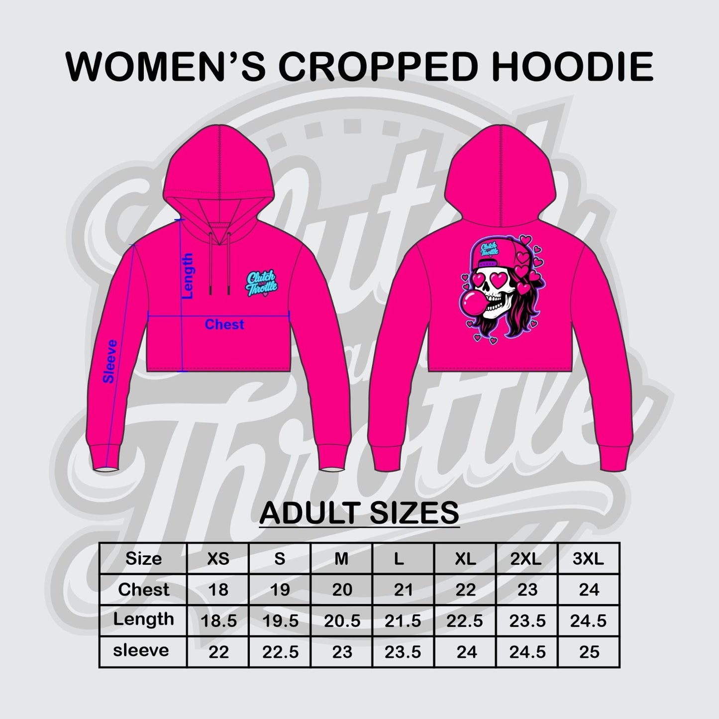 Women’s Girly Pop Bonehead Cropped Hoodie (Hot Pink)