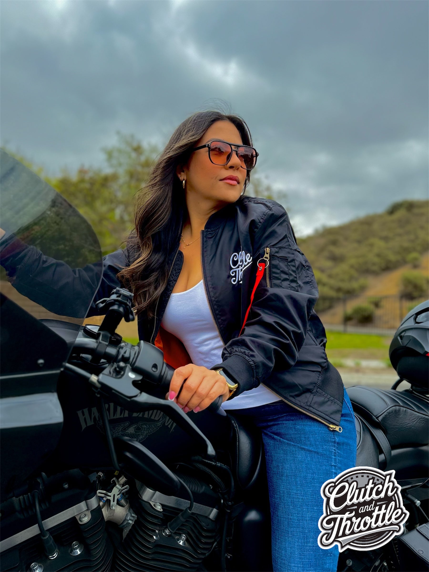 Classic Script MA-1 Bomber Jacket in black for riding motorcycles in style