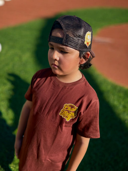 Youth OG Crest SD Brown T-Shirt (Brown/Yellow))