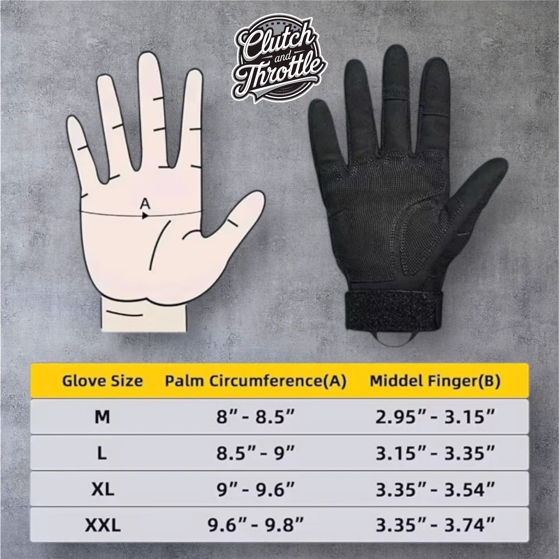 OG Crest motorcycle gloves size chart.
