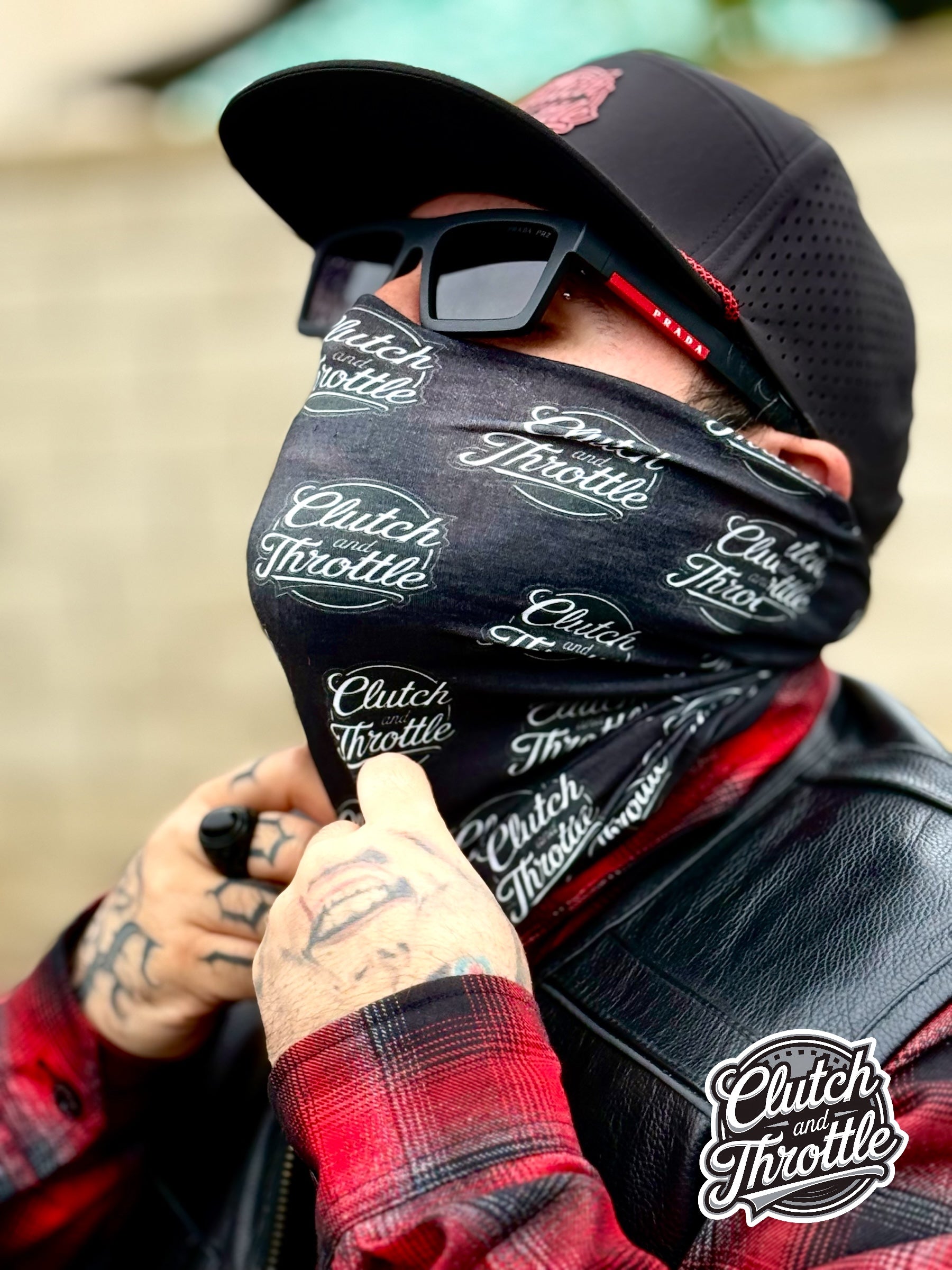 Protect your face with our Black OG Crest neck gaiter. This is the perfect face covering when riding with a half-shell and shades!