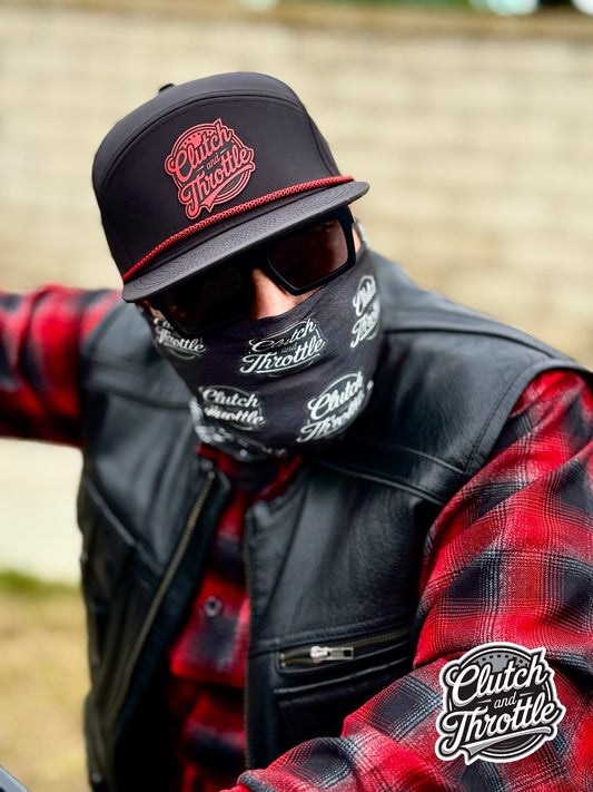 Protect your face with our Black OG Crest neck gaiter. This is the perfect face covering when riding with a half-shell and shades!