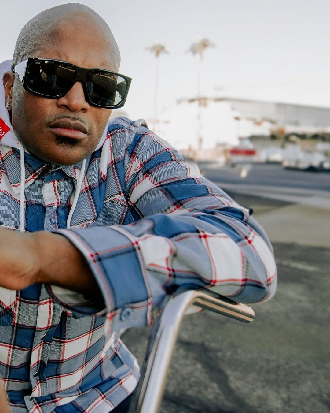 The Neighbothood Hooded Flannel Jacket Deebo Red white and Blue