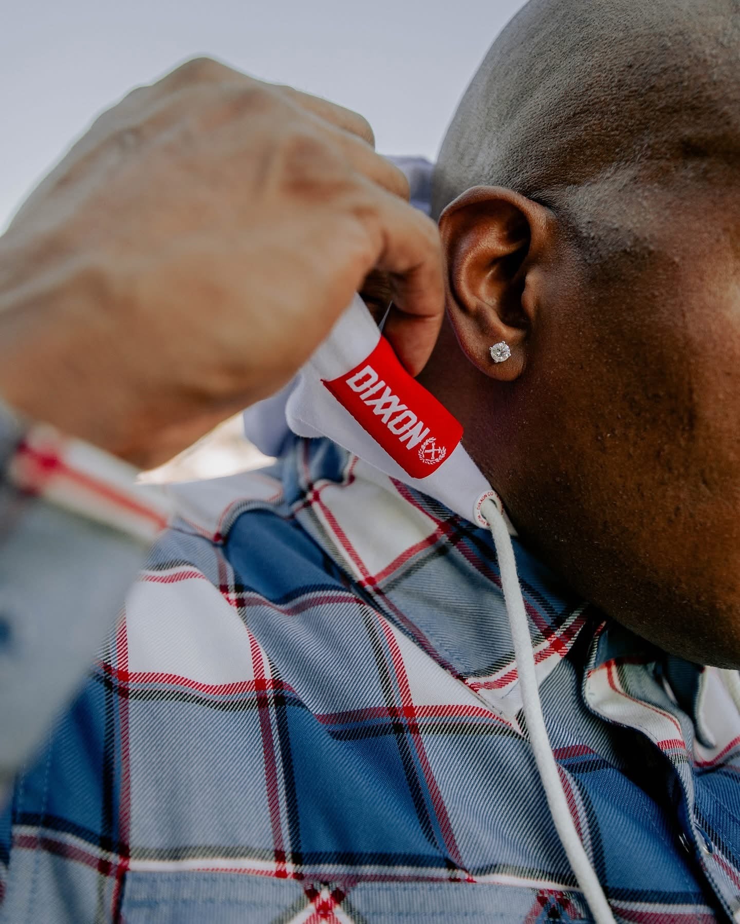 The Neighbothood Hooded Flannel Jacket Deebo Red white and Blue