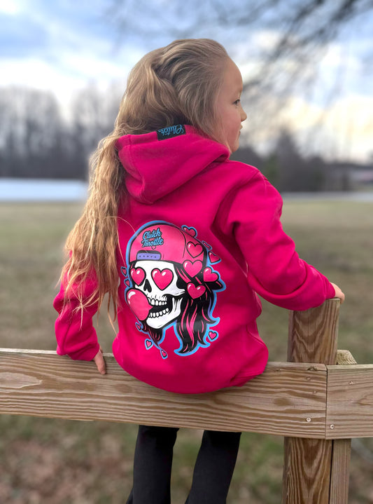 Youth Girly Pop Pullover Hoodie (Hot Pink)