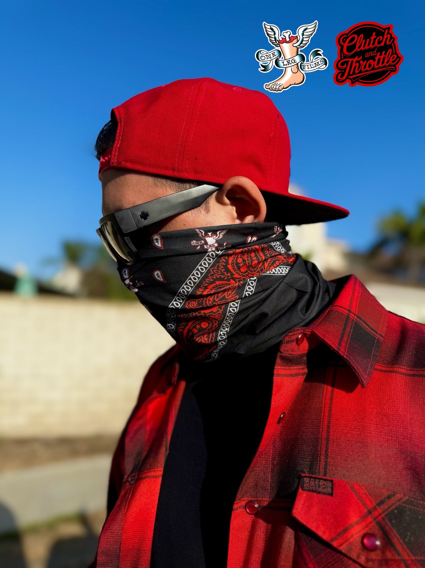 One Leg Films Paisley Neck Gaiter (Black/Red)