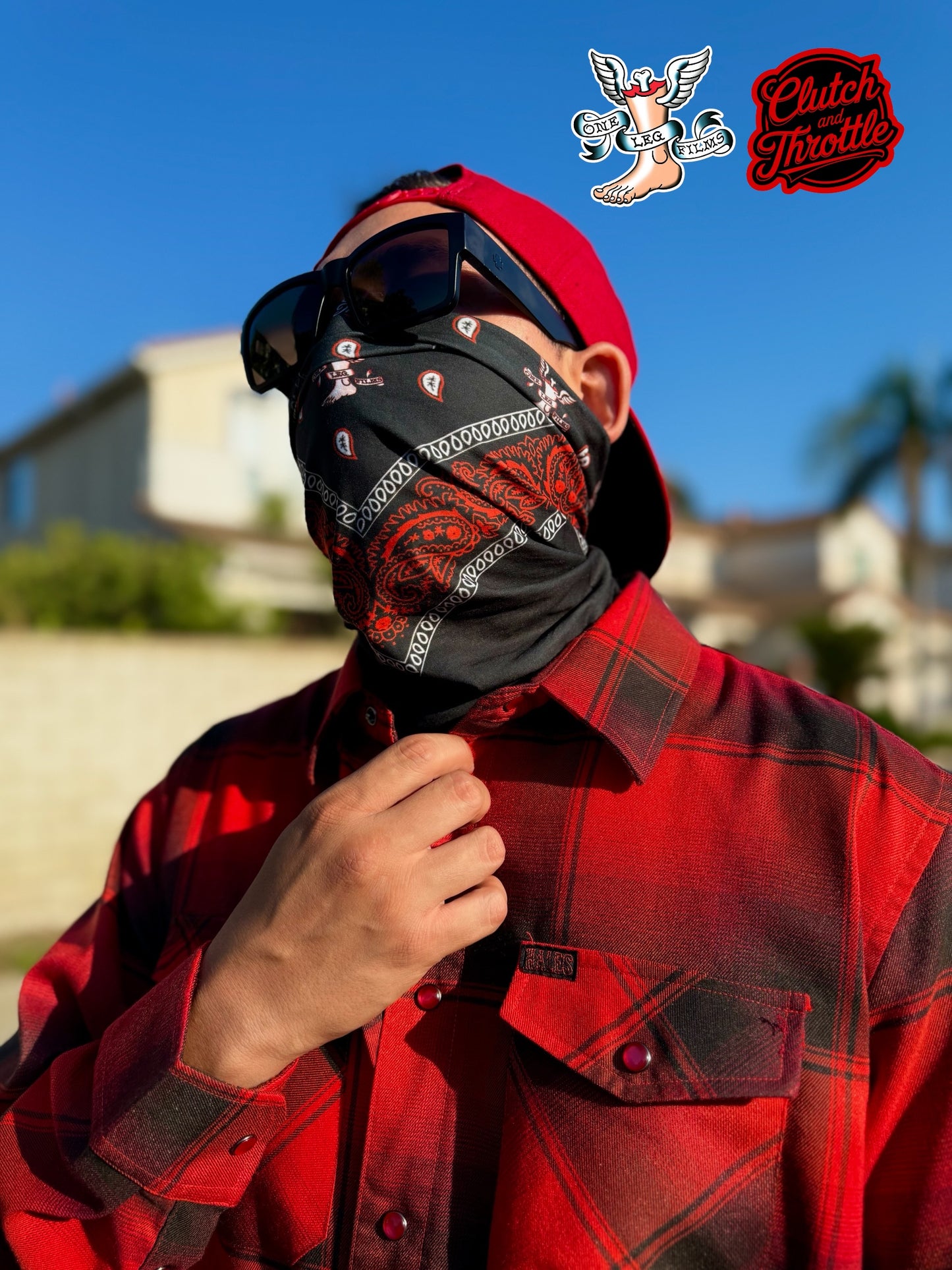 One Leg Films Paisley Neck Gaiter (Black/Red)