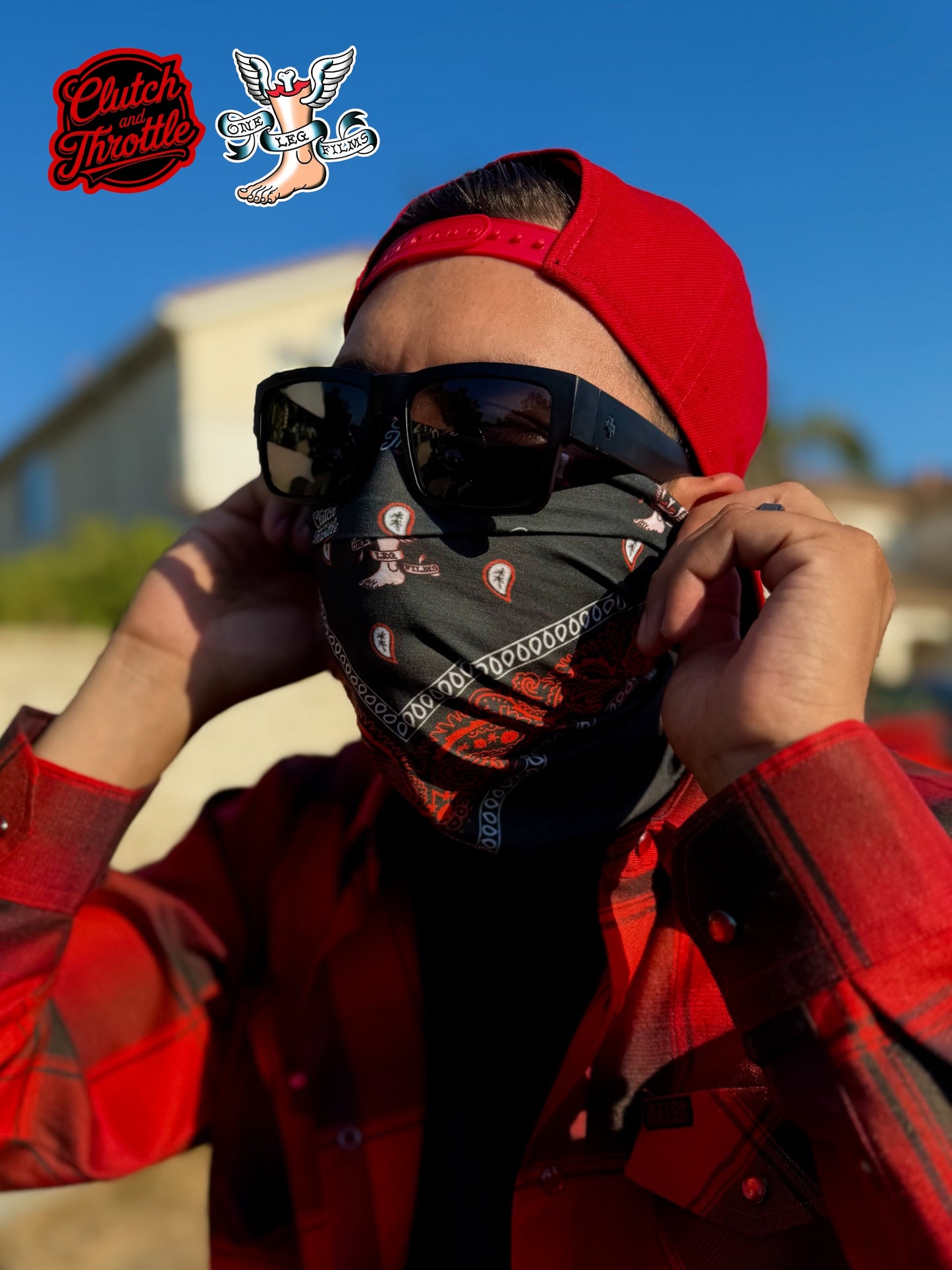 One Leg Films Paisley Neck Gaiter (Black/Red)