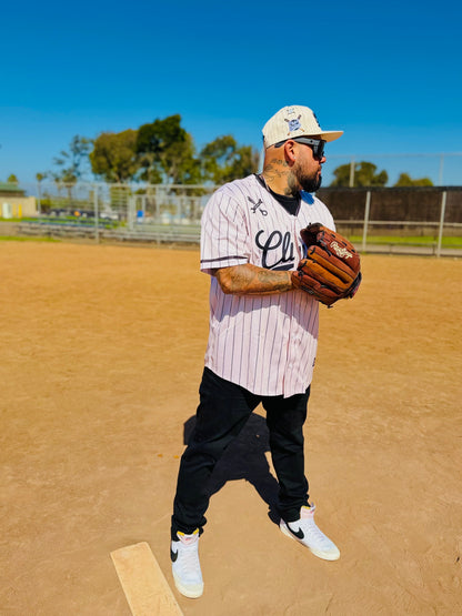 The OG Slugger Pinstriped Baseball Jersey (Off-White/Black)