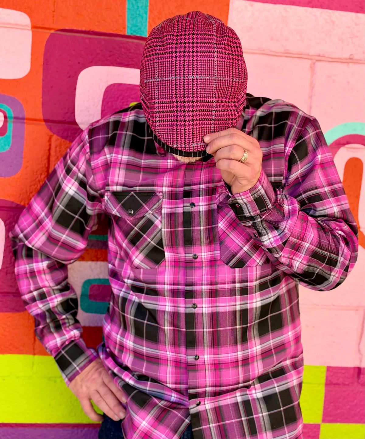 Warrior II Pink Houndstooth Flat Cap