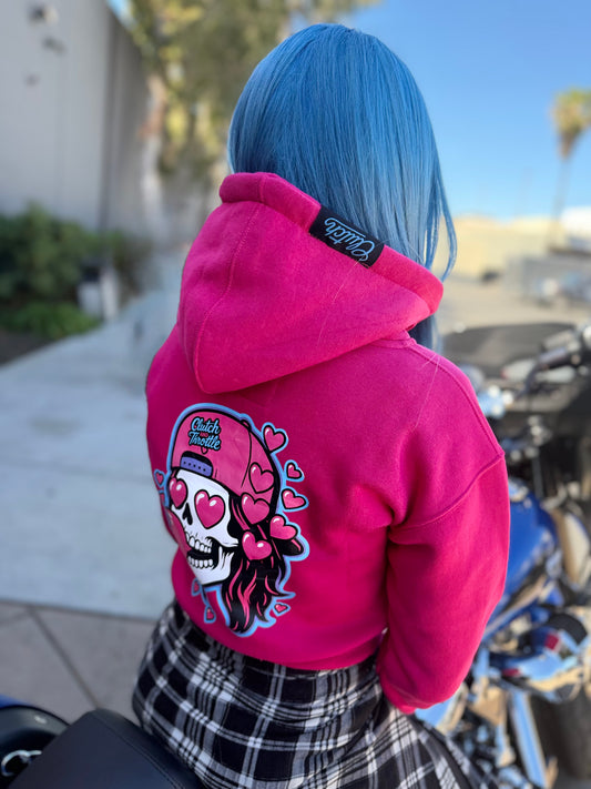 Women’s Girly Pop Bonehead Cropped Hoodie (Hot Pink)