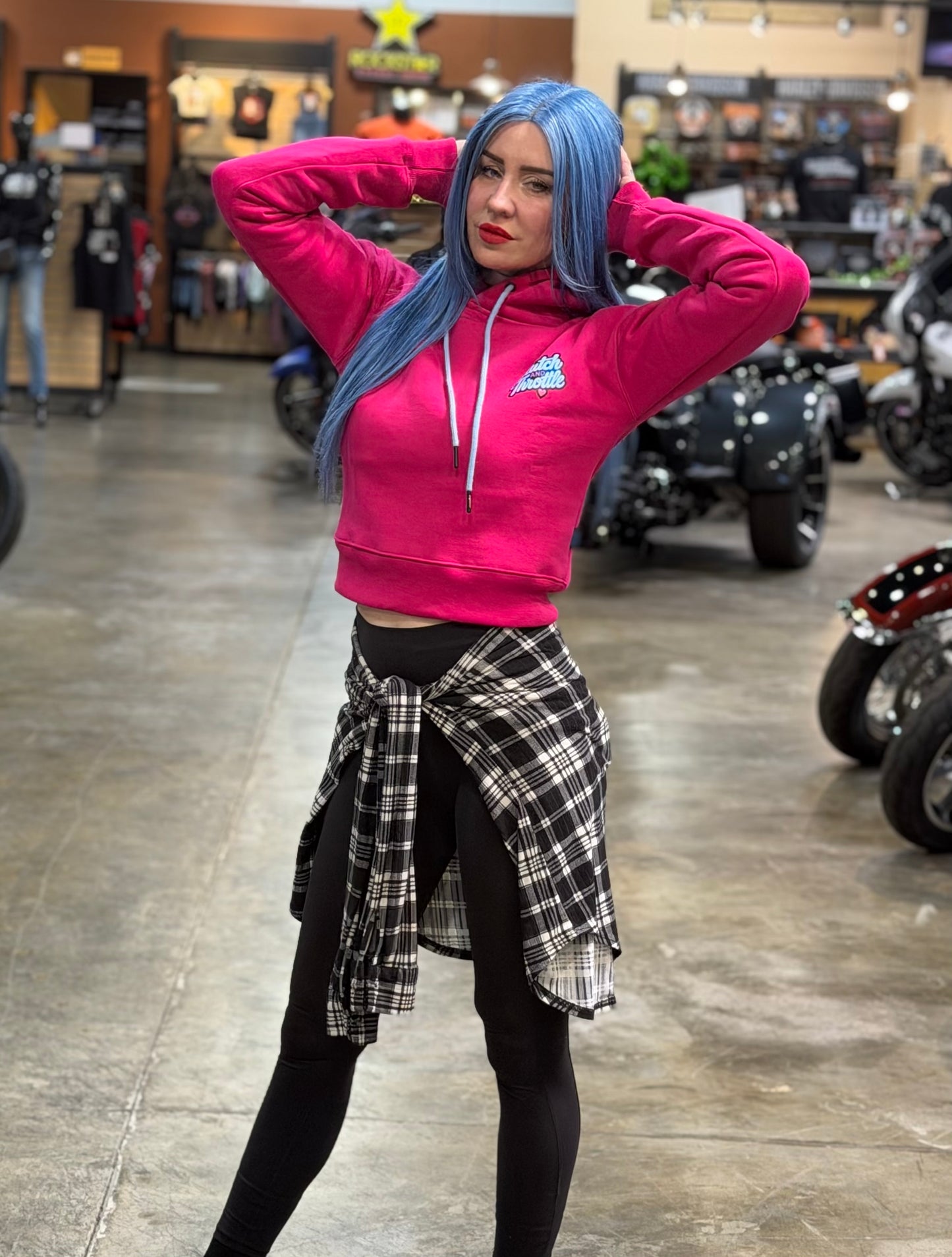 Women’s Girly Pop Bonehead Cropped Hoodie (Hot Pink)