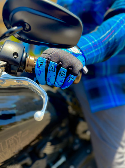 OG Crest Splatter Motorcycle Gloves (Blue)