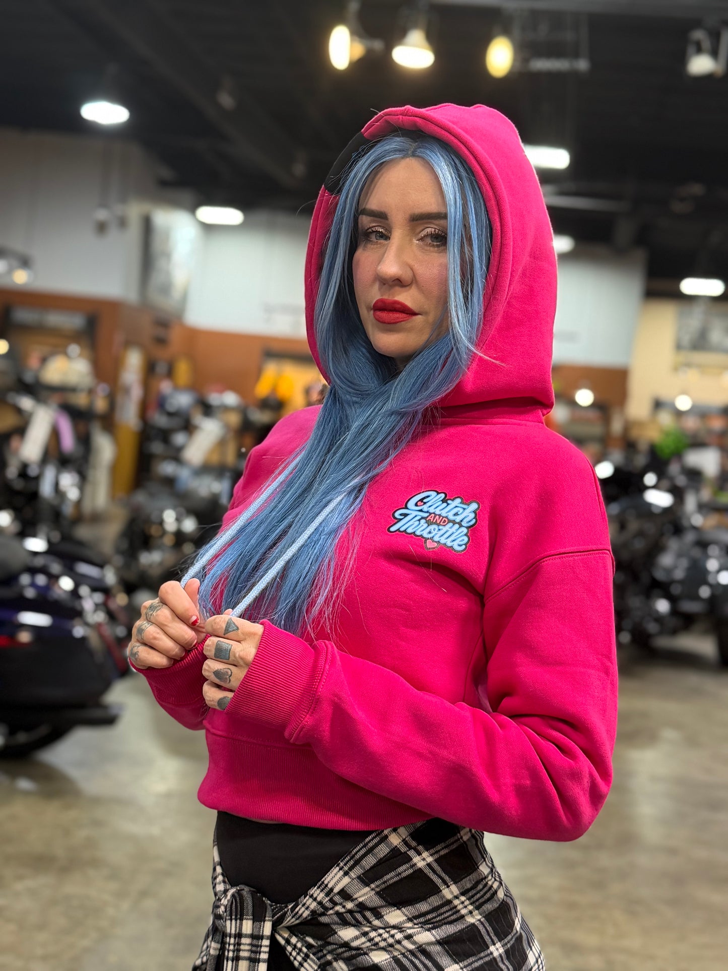 Women’s Girly Pop Bonehead Cropped Hoodie (Hot Pink)