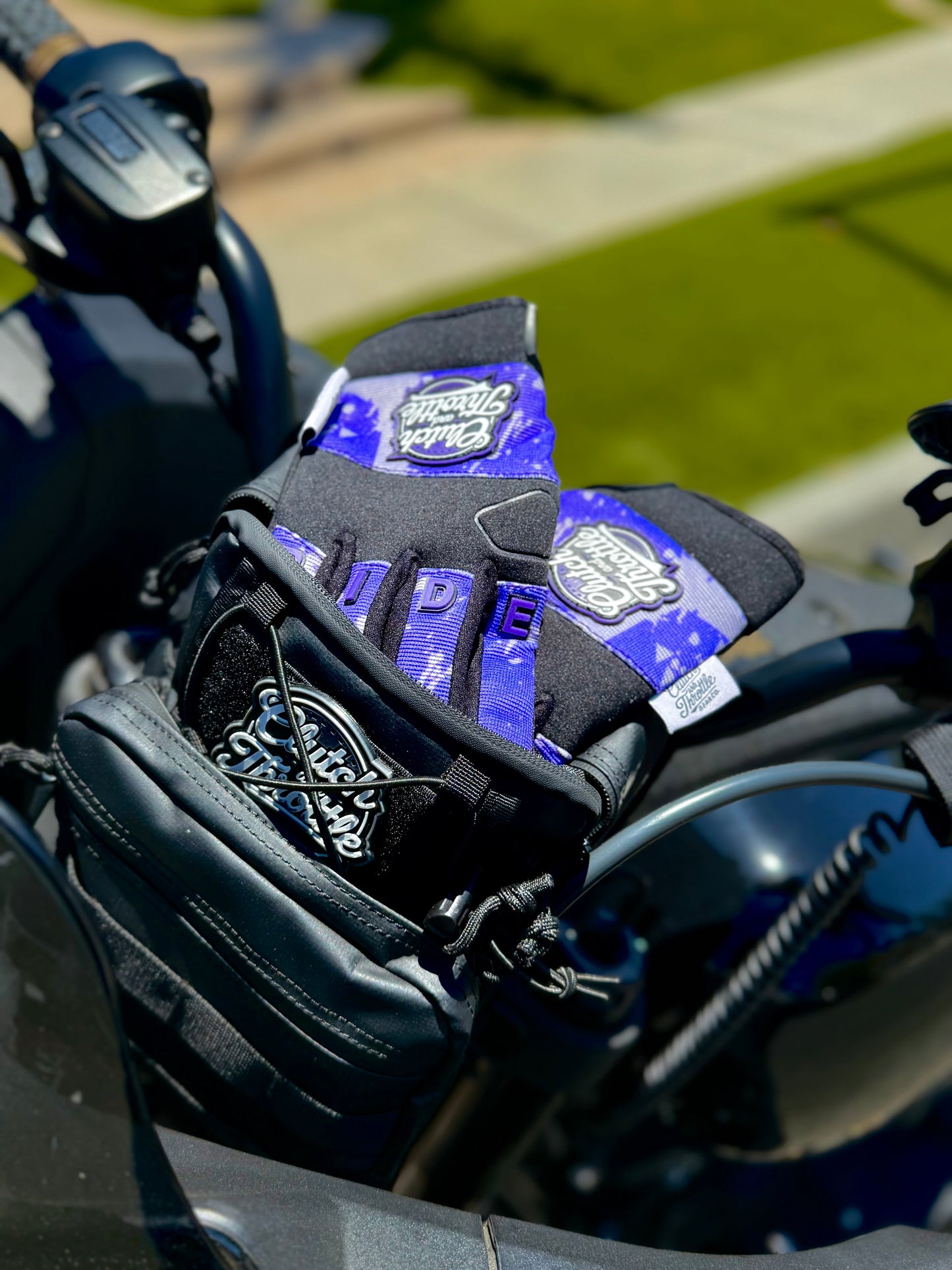 OG Crest Splatter Motorcycle Gloves (Purple)