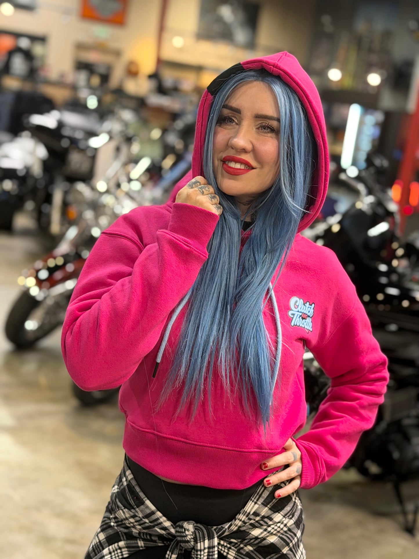 Women’s Girly Pop Bonehead Cropped Hoodie (Hot Pink)