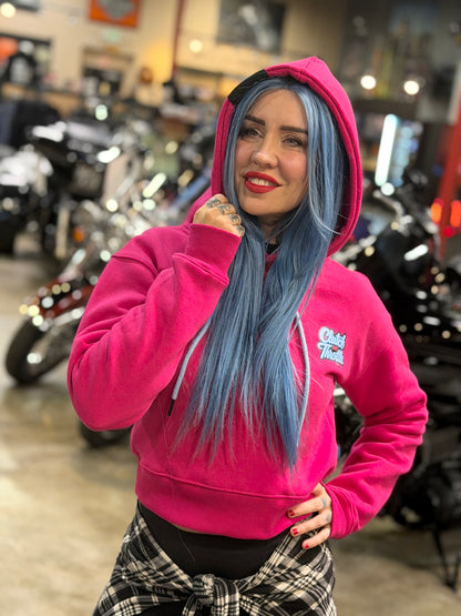 Women’s Girly Pop Bonehead Cropped Hoodie (Hot Pink)