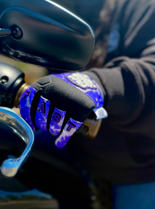 OG Crest Splatter Motorcycle Gloves (Purple)