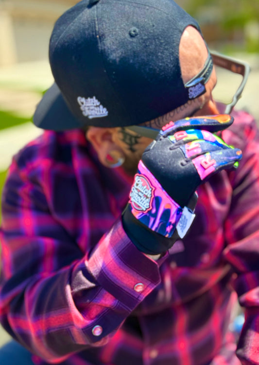 OG Crest Splatter Motorcycle Gloves (Pink)