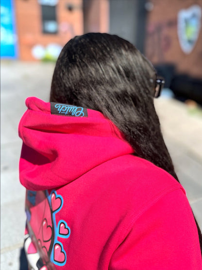 Girly Pop Bonehead Pullover Hoodie (Hot Pink)