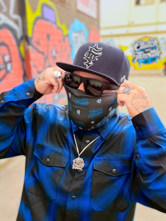 Classic Script Paisley Neck Gaiter (Black/ Blue)