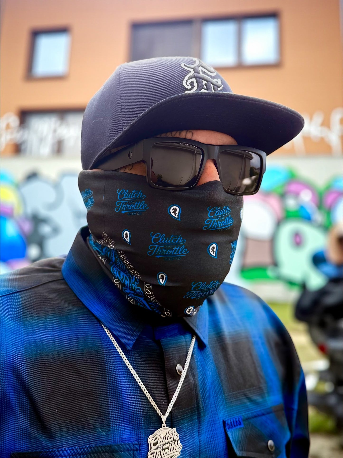 Classic Script Paisley Neck Gaiter (Black/ Blue)