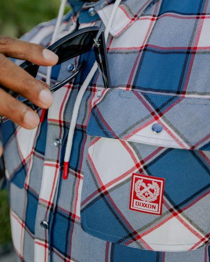 The Neighbothood Hooded Flannel Jacket Deebo Red white and Blue