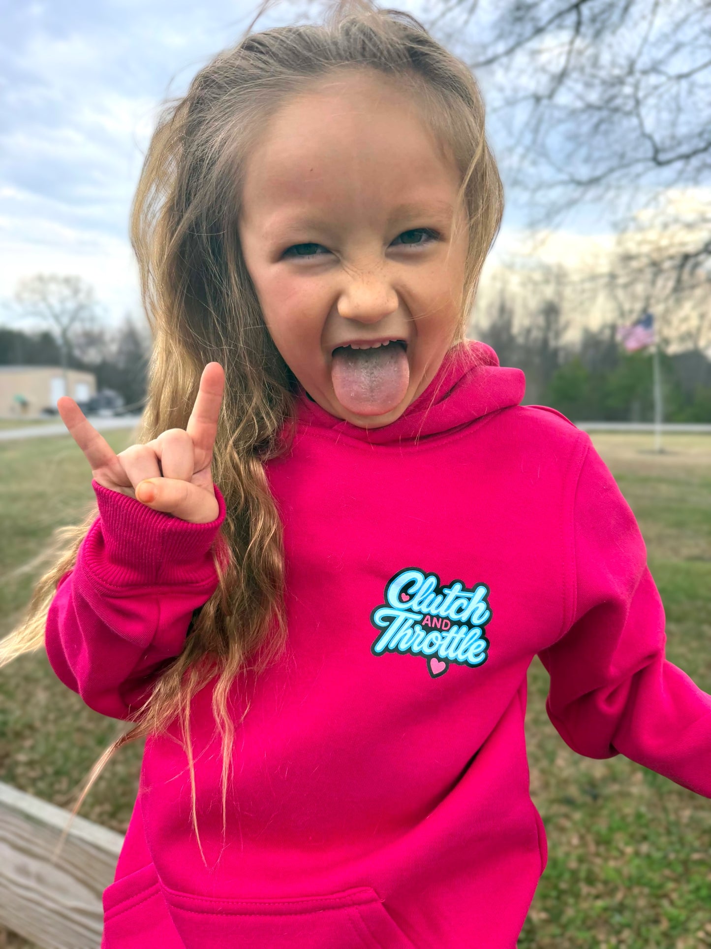 Youth Girly Pop Pullover Hoodie (Hot Pink)