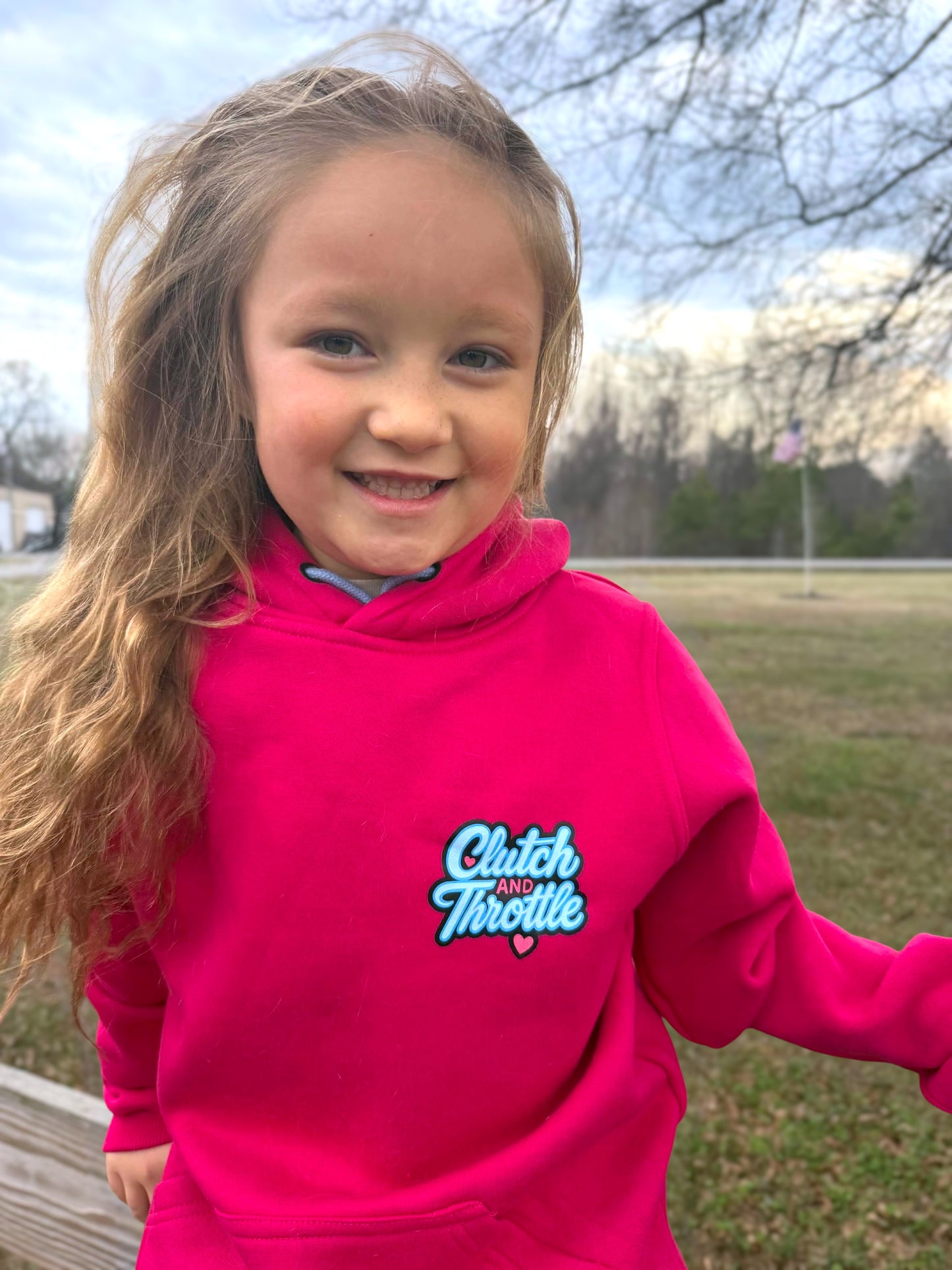 Youth Girly Pop Pullover Hoodie (Hot Pink)